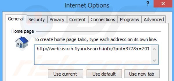 Removing websearch.flyandsearch.info from Internet Explorer homepage