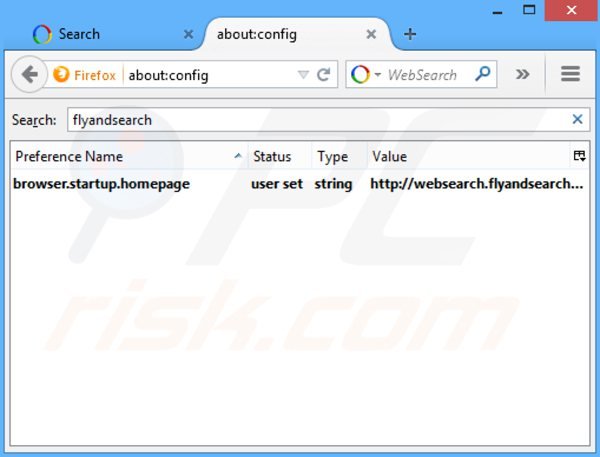 Removing websearch.flyandsearch.info from Mozilla Firefox default search engine