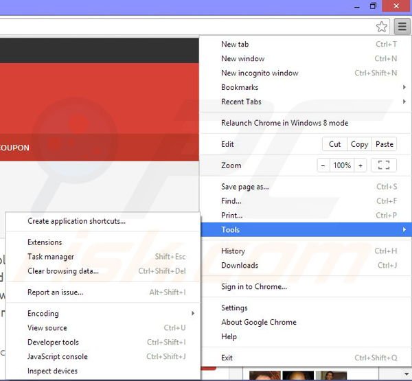 Removing foxydeal ads from Google Chrome step 1