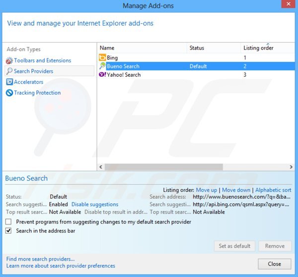 Removing golsearch.com from Internet Explorer default search engine