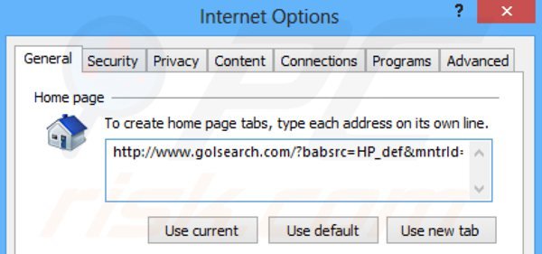 Removing golsearch.com from Internet Explorer homepage