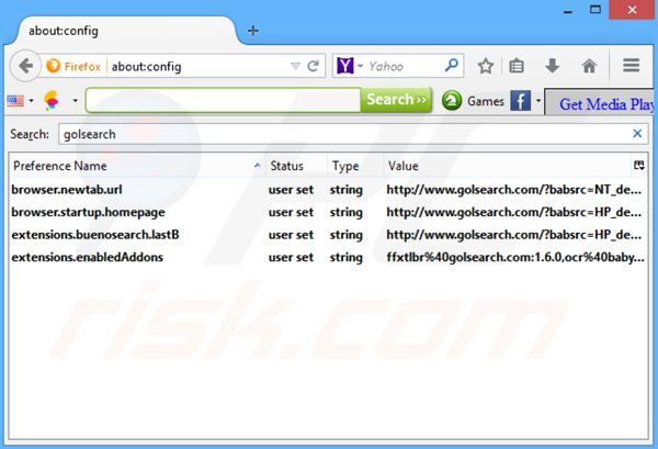 Removing golsearch.com from Mozilla Firefox default search engine