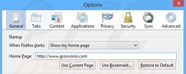 Removing groovorio.com from Mozilla Firefox homepage