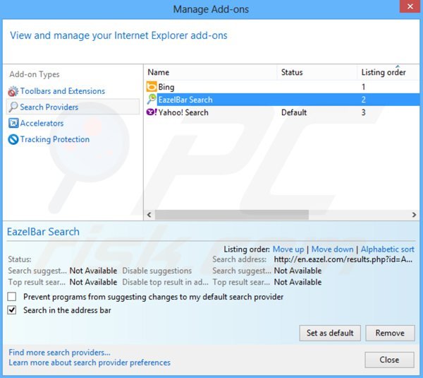 Removing groovorio.com from Internet Explorer default search engine