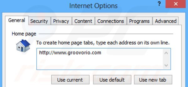 Removing groovorio.com from Internet Explorer homepage