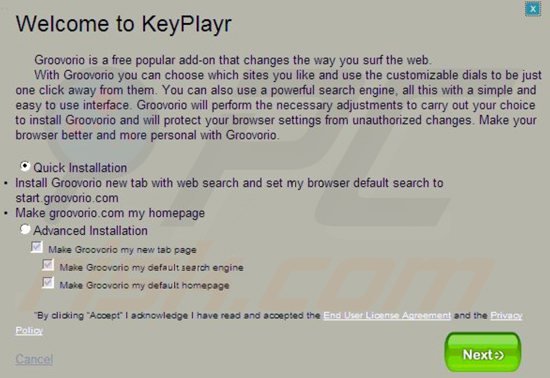 groovorio browser hijacker installer