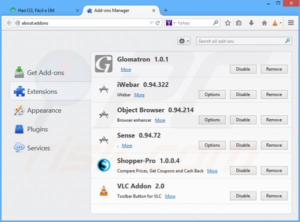 Removing hao123.com related Mozilla Firefox extensions