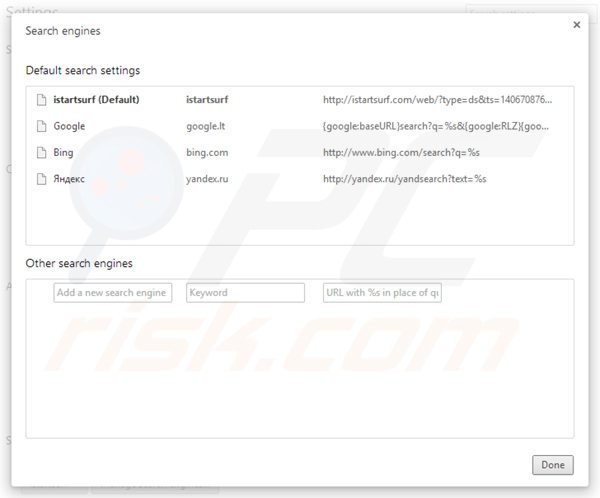 Removing istartsurf.com from Google Chrome default search engine