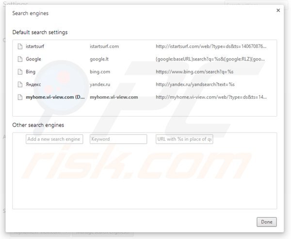 Removing myhome.vi-view.com from Google Chrome default search engine