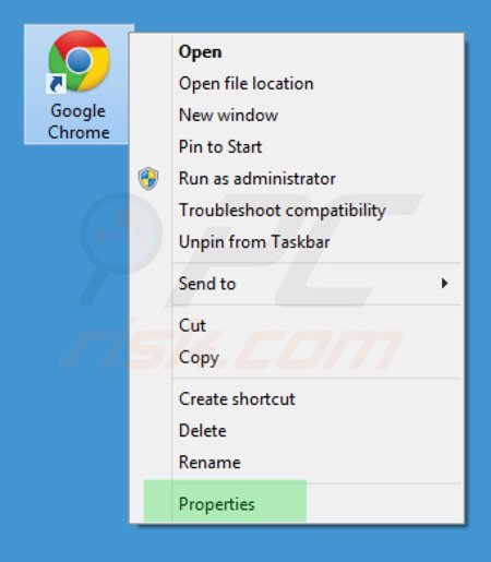 Removing myhome.vi-view.com from Google Chrome shortcut target step 1