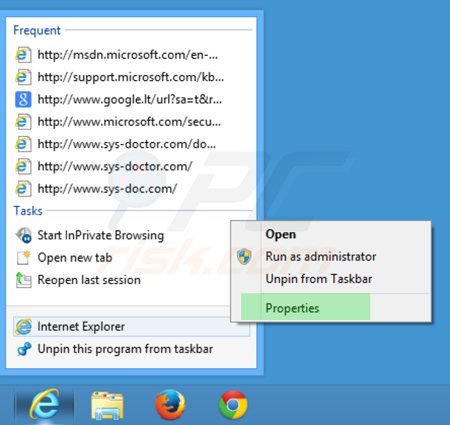 Removing myhome.vi-view.com from Internet Explorer shortcut target step 1