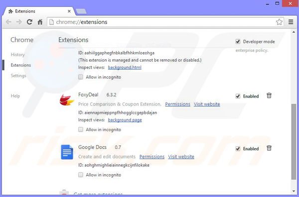 Removing PassWizard ads from Google Chrome step 2