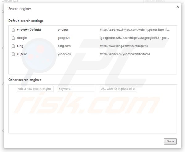 Removing searches.vi-view.com from Google Chrome default search engine