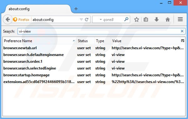 Removing searches.vi-view.com from Mozilla Firefox default search engine