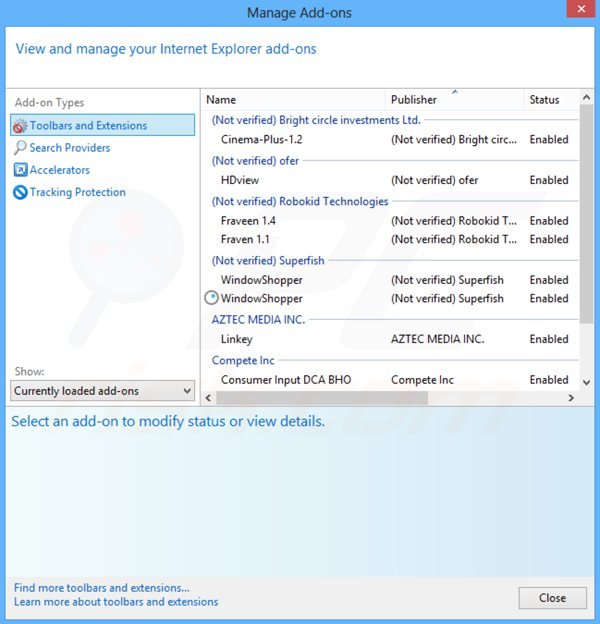 Removing smartweb ads from Internet Explorer step 2