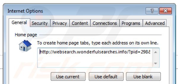 Removing websearch.wonderfulsearches.info from Internet Explorer homepage