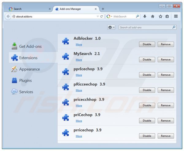 Removing websearch.wonderfulsearches.info related Mozilla Firefox extensions
