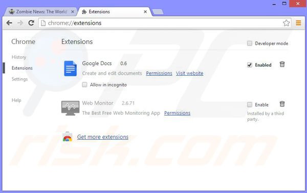 Removing Zombie News ads from Google Chrome step 2