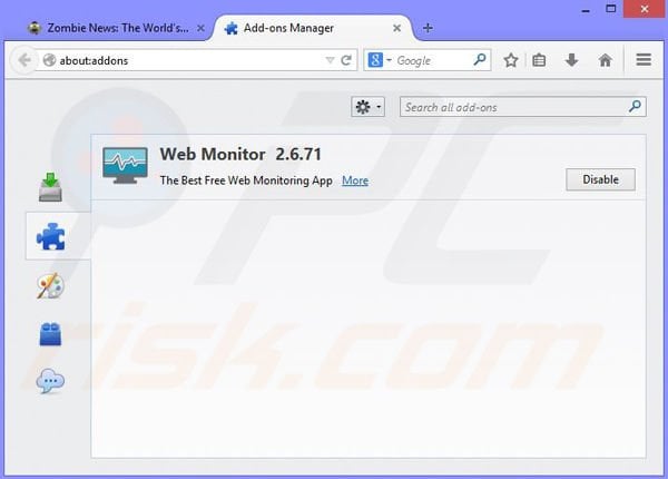 Removing Zombie News ads from Mozilla Firefox step 2