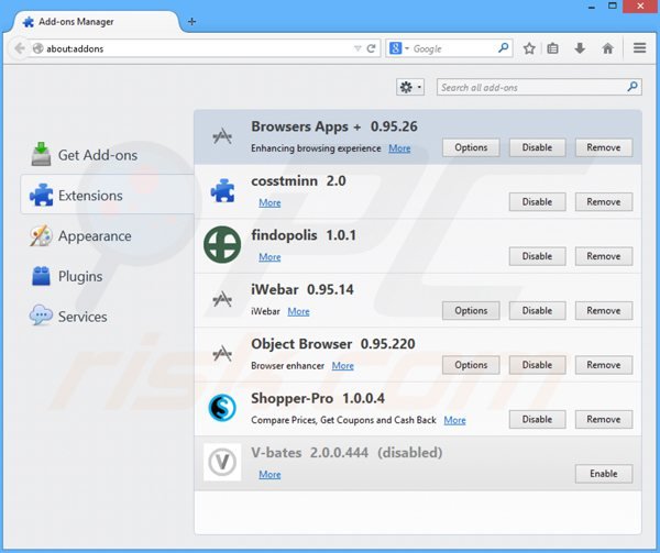 Removing browsers apps + ads from Mozilla Firefox step 2