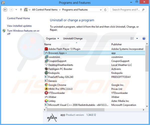 browsers apps + adware uninstall via Control Panel