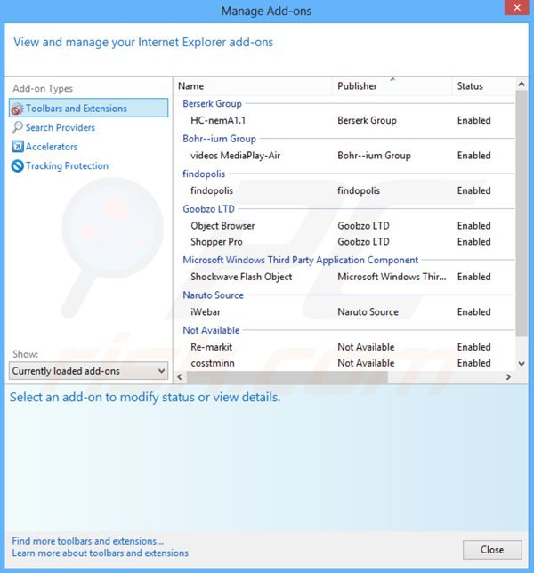 Removing information ads from Internet Explorer step 2