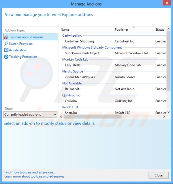 Removing monkeytize ads generating plugins from Internet Explorer step 2