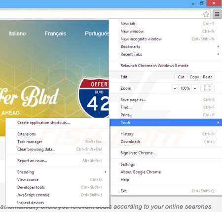 Removing offer boulevard ads from Google Chrome step 1