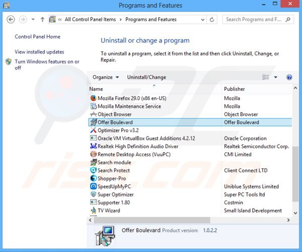 offer boulevard uninstall via Control Panel