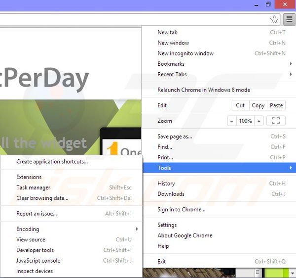 Removing OneSoftPerDay ads from Google Chrome step 1