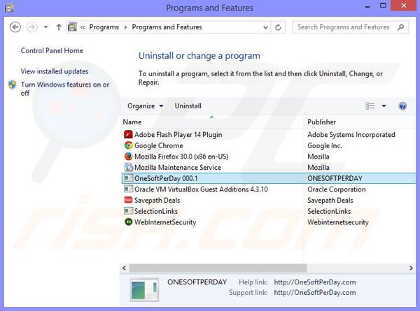 OneSoftPerDay adware uninstall via Control Panel