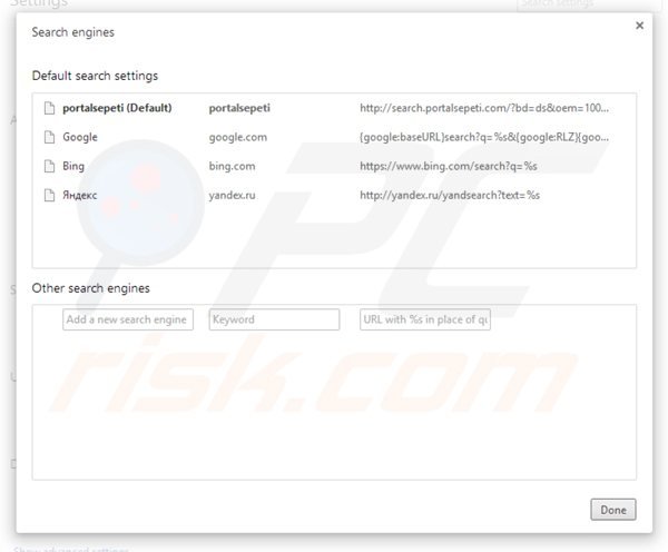 Removing portalsepeti.com from Google Chrome default search engine