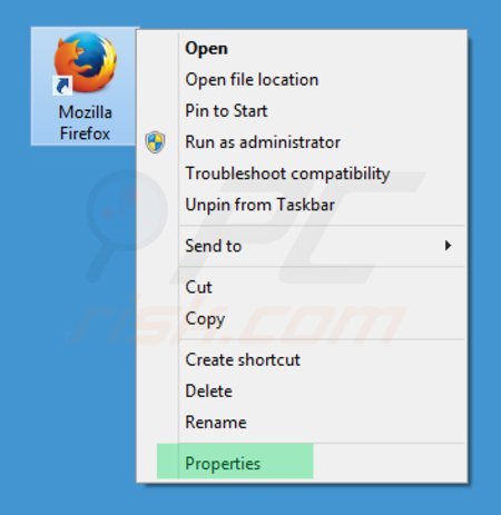 Removing portalsepeti.com from Mozilla Firefox shortcut target step 1