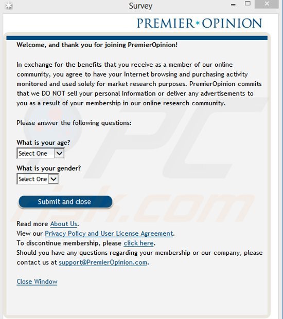 premieropinion adware generating online surveys