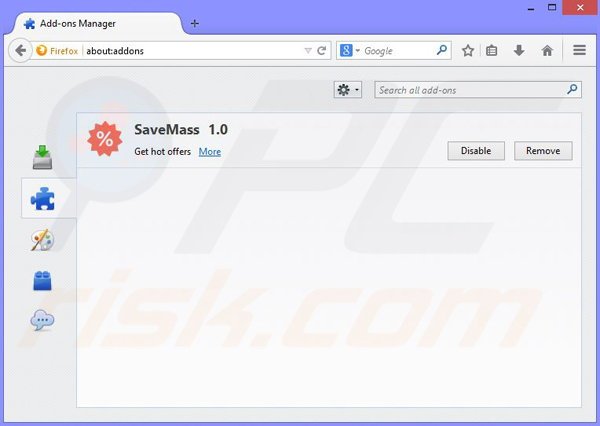 Removing SaveMass ads from Mozilla Firefox step 2