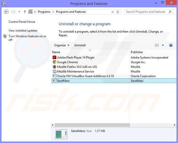 SaveMass adware uninstall via Control Panel