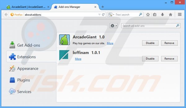 Removing ArcadeGiant ads from Mozilla Firefox step 2