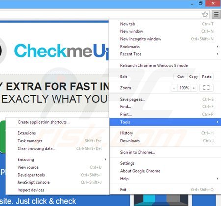 Removing CheckMeUp ads from Google Chrome step 1