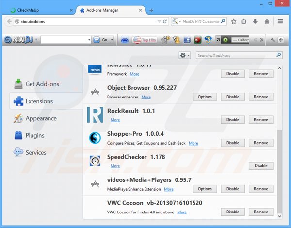 Removing CheckMeUp ads from Mozilla Firefox step 2