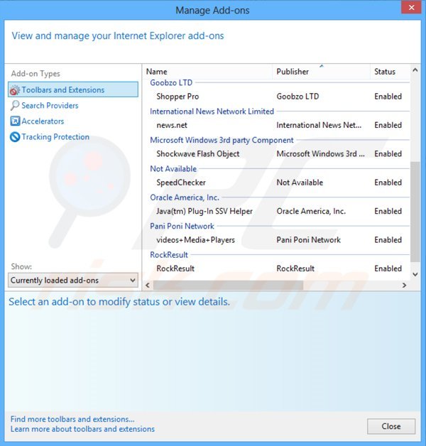 Removing CheckMeUp ads from Internet Explorer step 2