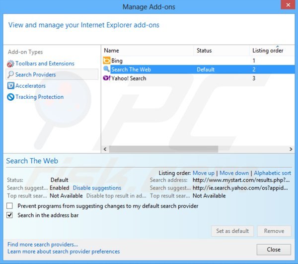 Removing dlsecure redirect from Internet Explorer default search engine