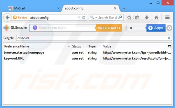 Removing dlsecure redirect from Mozilla Firefox default search engine
