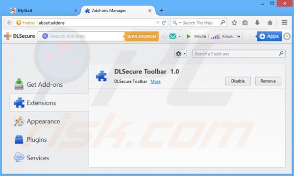 Removing dlsecure toolbar from Mozilla Firefox extensions
