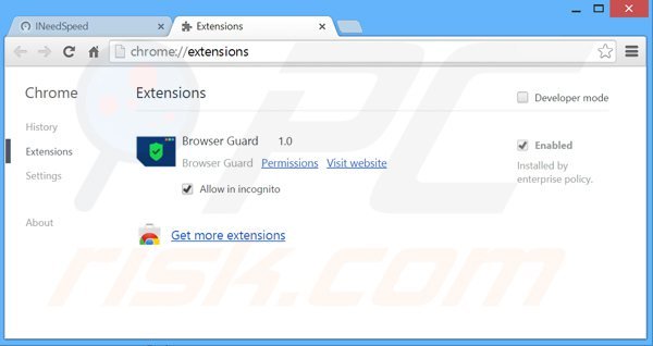 Removing IneedSpeed ads from Google Chrome step 2