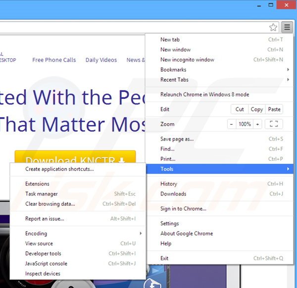 Removing KNCTR related adware from Google Chrome step 1