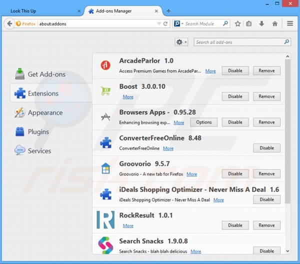 Removing LookThisUp related adware from Mozilla Firefox step 2