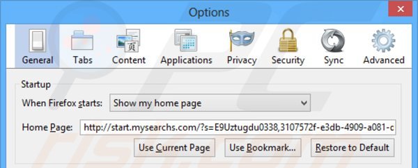 Removing start.mysearchs.com from Mozilla Firefox homepage