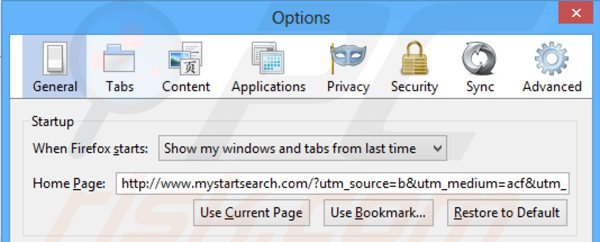 Removing mystartsearch.com from Mozilla Firefox homepage