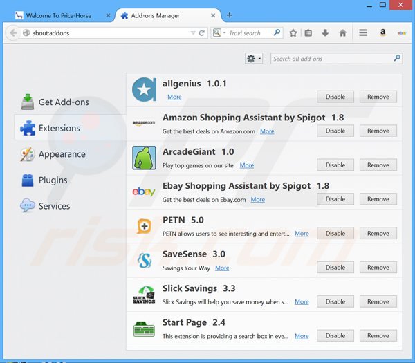 Removing pricehorse ads from Mozilla Firefox step 2