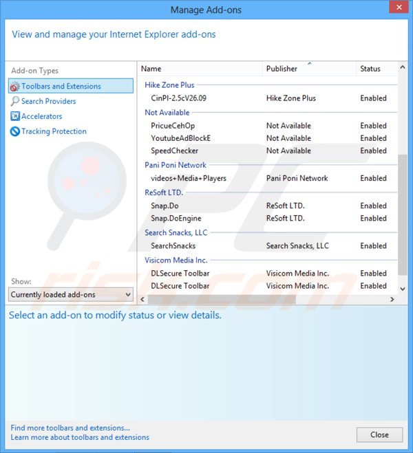 Removing websearch.searchandfly.info related Internet Explorer extensions